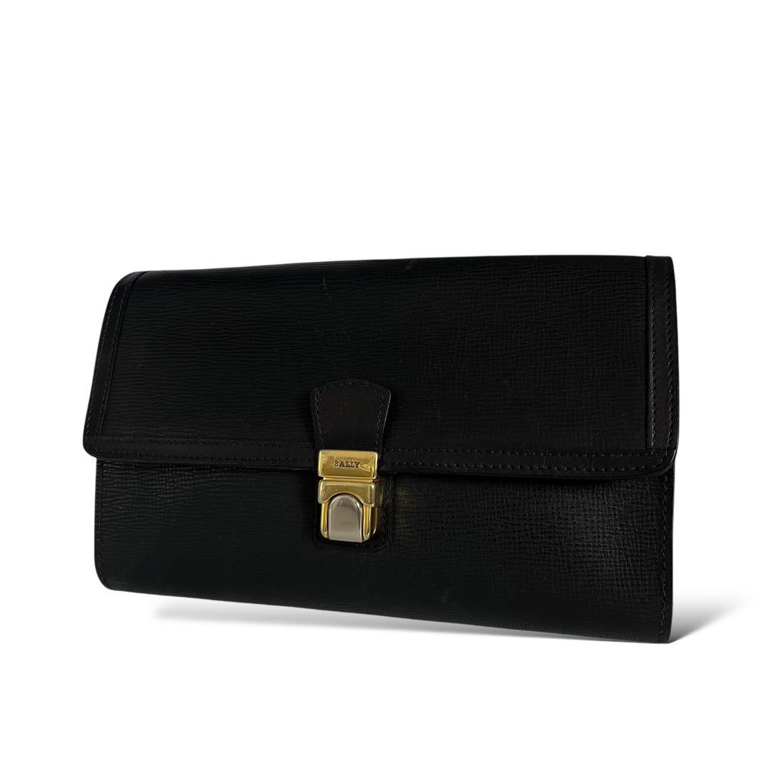 BALLY Clutch Bag Travel Wallet Tri-fold Gold Hardware Leather