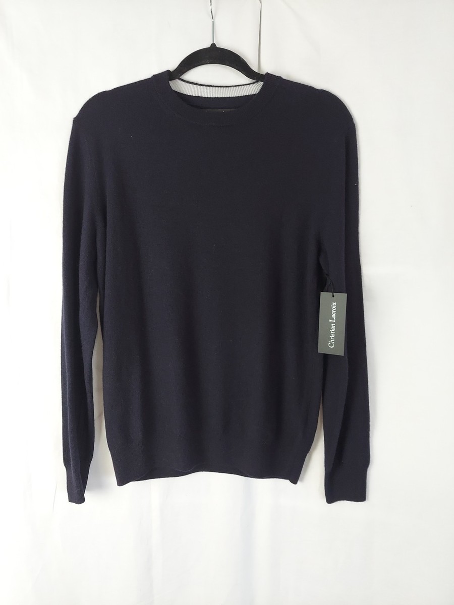 BAZAR CHRISTIAN LACROIX 長袖ボーダーニット NWT Christian Lacroix Men's Blue 100% Extra Fine Merino Wool