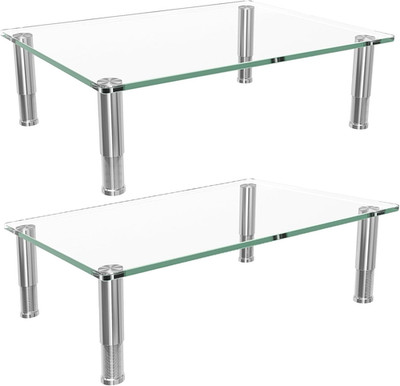 2 Pack Computer Monitor Riser with Height Adjustable, Tempered Glass, Multi Medi