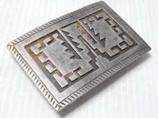 ANTIQUE VINTAGE 75.7g HOPI INDIAN STERLING SILVER WESTERN RODEO BUCKLE - A+++++