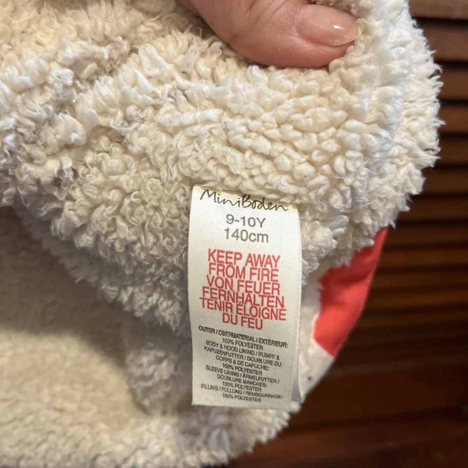 Mini Boden Puppies Dog Sherpa Lined Coat Zip Up Hooded Winter Coat Girls Sz 9/10 - Image 4 of 4