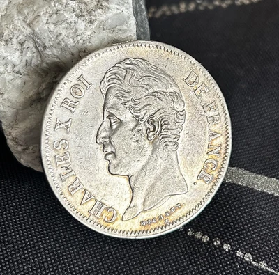 5 Francs Charles X, 2e Type, 1828 Marseille, Argent. - Photo 1/4