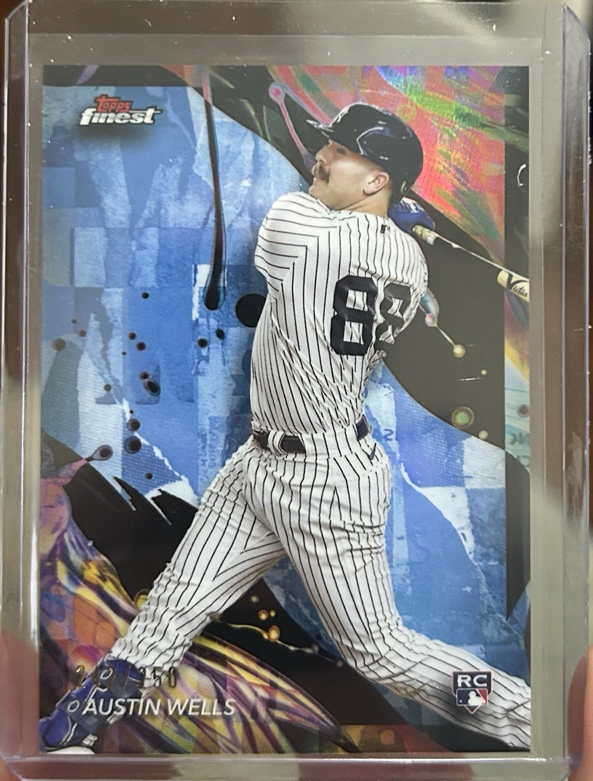 2024 Topps Finest Austin Wells #116 Uncommon Sky Blue Refractor RC /250 Yankees