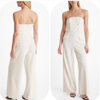 Express Damen Blazer-Jumpsuit Wide Leg Schwan Creme Trägerlos Doppelreihig XL