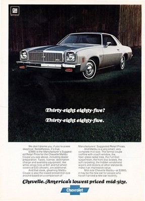 1977 Chevrolet Chevelle: Thirty Eight Eighty Five Vintage Print Ad
