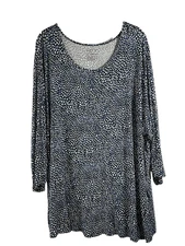 APT.9 Womens Plus 3x Super Soft Blue Black & White Scoop Neck 3/4 Sleeve Tunic