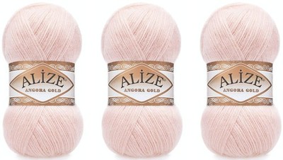 Angora Gold Yarn 20% Wool 80% Acrylic 3 Skeins 300gr 1805yds 271Pink Pearl