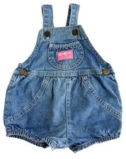 Vintage 80s OshKosh B Gosh Baby Girl Denim Bubble Vestbak Romper Size 12M USA