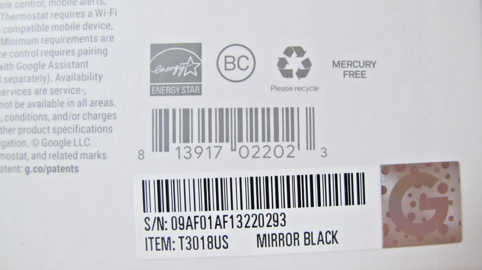 Nest T3018US Google 3rd Gen Programmable Thermostat Mirror Black Unused Open Box - Image 2 of 4