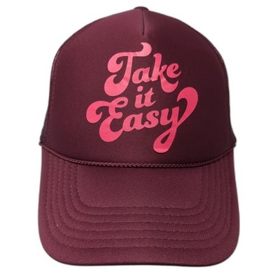 Take It Easy Snapback Rope Trucker Hat Solid Red One Size Glitter Lids