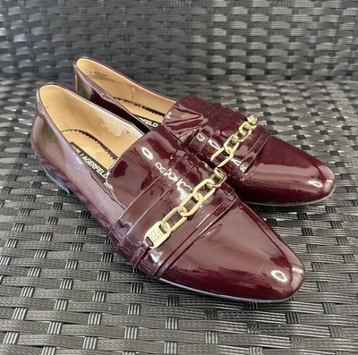 Karl Lagerfeld Nikki Patent Leather Loafers Burgundy Chain Sz 8.5M Old Money