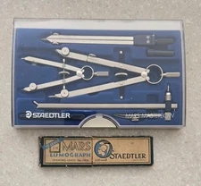 Rare VTG 80s Staedtler Mars Masterbow Drafting Set-551N 09 In Case w/10 Leads