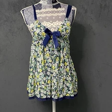 Victorias Secret Nightgown Womens M Blue Daisy Floral Chemise Babydoll Nightie
