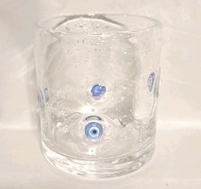 Anthropologie Evil Eye Juice/Lowball Glass Lola Jovie Controlled Bubbles 3 7/8"