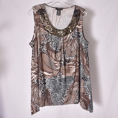 Notations Women's Animal Print Sleeveless Sequin Blouse Size XL