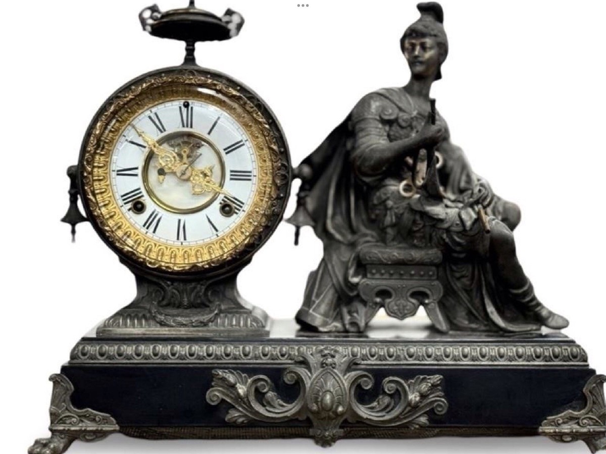 Antique Ansonia Figural Mantel Clock W/Seated RomanSoldier | eBay