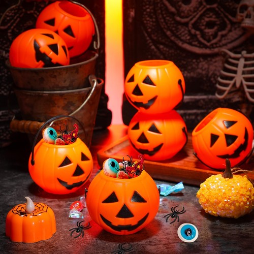 50 Halloween Mini Pumpkins Bucket Plastic Pumpkins Bucket Trick Treat Storage... - 第 2/7 張圖片