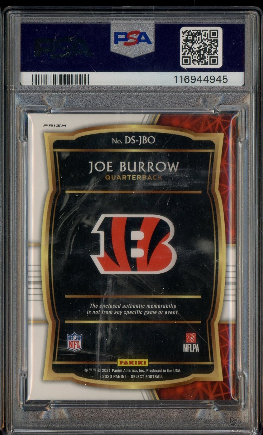 2020 Panini Select #DSJBO Joe Burrow Draft Selection Red Prizm RC Patch PSA 9 view 2