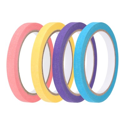 4pcs 3/8'' x 22 Yard Colored Masking Tape, Blue Pink Purple Yellow