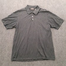 Eddie Bauer Shirt Mens Large Polo Black Gray Stripes Golf Classic Athleisure