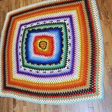 Granny Square Afghan Lap Blanket Throw Hand Made Crochet Multicolor 65”x65”