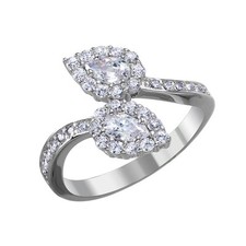 Rhodium Plated Sterling Silver 925 Open End Teardrop Clear CZ Ring Sizes 5-9