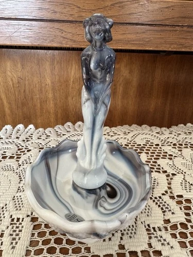 Fenton Art Glass Purple Slag Candle Bowl with Nymph Nude FAGCA 2007 NIB