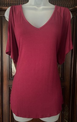Venus Catalog burgundy blouse cold shoulder, size M NWOT