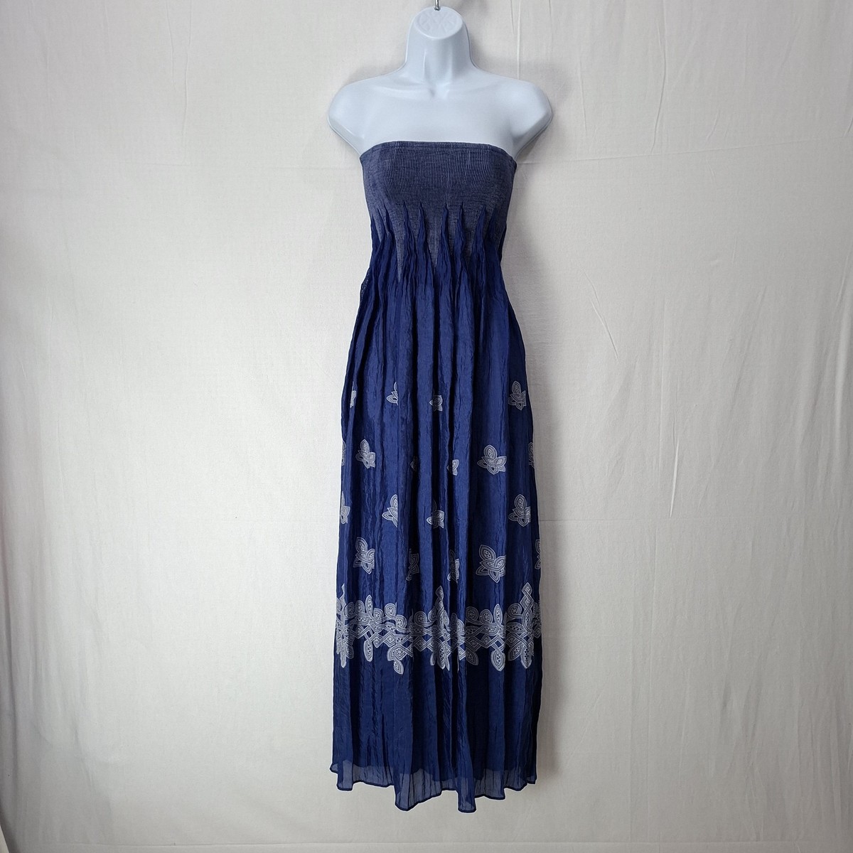 anthropologie blue strapless dress Lapis Convertible Smocked One size Boho Maxi US Size:0