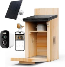 Solar Bird House with Camera, 1080P HD Wooden Smart Bird Nest Solar Powered, Wat