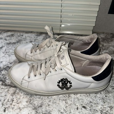 Roberto Cavalli Logo Croc Embossed White Leather Sneakers Men's 11 US 44.5 EU