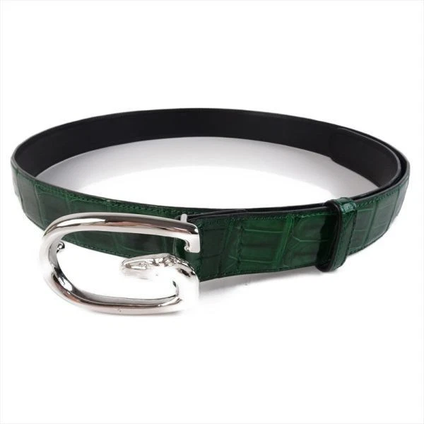 Ceinture Gucci cuir crocodile vert 93 cm/95,5 cm/98 cm finition brillante occasion