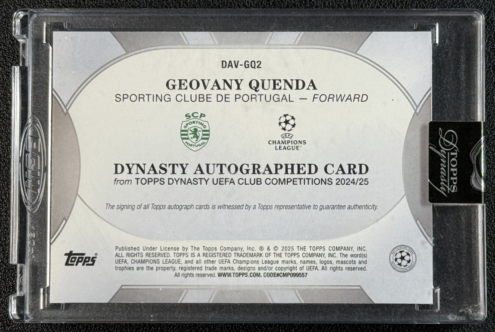 GEOVANY QUENDA 2024-25 TOPPS DYNASTY UCC ROOKIE AUTO BLACK RC AUTOGRAPH 2/5 view 2