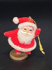 VTG Flocked Dancing Santa Claus Christmas Ornament Felt Plastic Japan 2 1/4