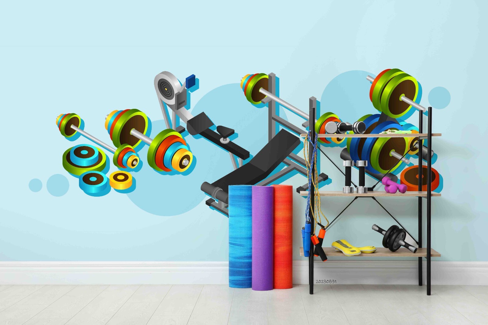 3D Fitness Equipment Gym Self-adhesive Wallpaper Removable Wallpaper Wall Mural