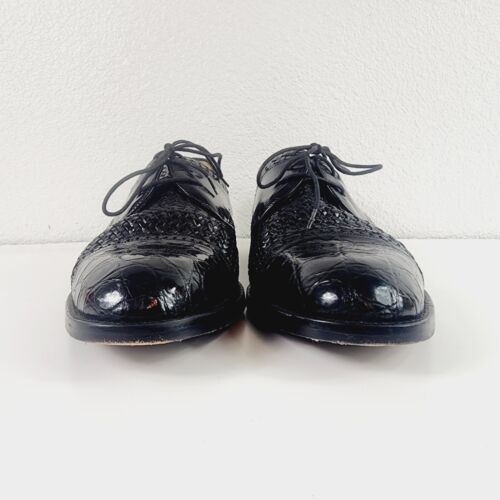 Mezlan Salinas Crocodile Cap Toe Oxford Size 9 M Black Woven Lace Up Mens Shoe - Picture 3 of 19