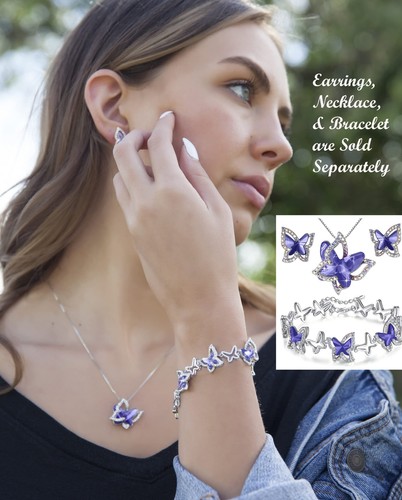 Prezent Motyl Birthstone Naszyjnik kryształowy, odcień srebra z 18”+2&8221; - Zdjęcie 6 z 8