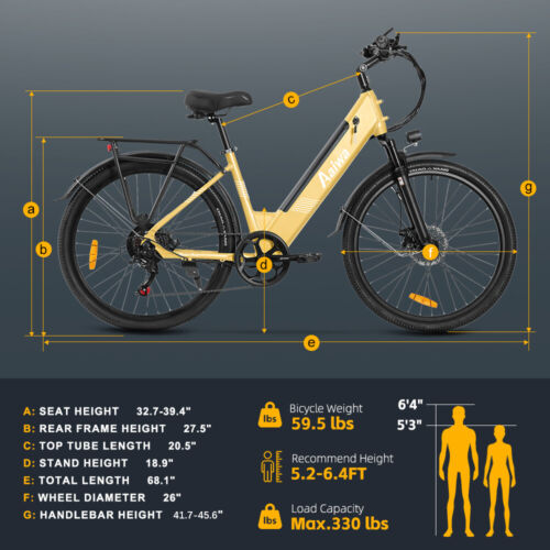 City Ebike 26" Electric Bike Bicycle 52V Commuter Tire Mountain Bikes W/lock - Picture 3 of 9