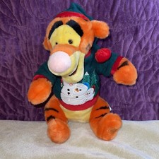 Disney Store Christmas Tigger Santa Hat Plush Stuffed Animal Snowman Sweater 13"