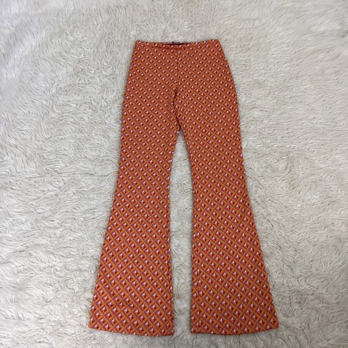 Zara Womens Orange & Pink Geometric High Rise Flared Jacquard Legging Pants Med - Picture 2 of 11