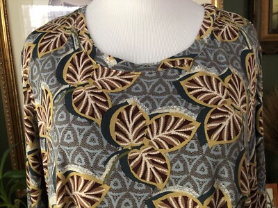 LOGO Lori Goldstein SOFT Blue/Tan Floral Rayon Knit Tunic Top XL
