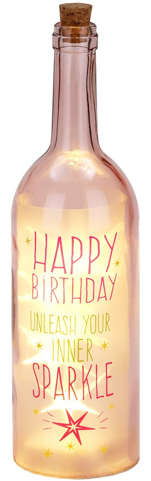 BRUBAKER Lichterflasche Mit Federn & 10 LED-Lichtern – 32 Cm Hoch, Rosa, Mit 3 AA Batterien (Batterien Exkl.)