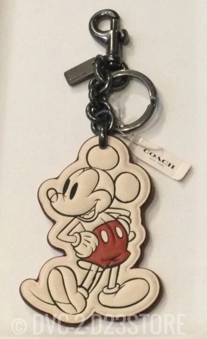 Disney X Coach Classica Topolino Gesso Bianco Pelle Ciondolo Portachiavi NUOVA
