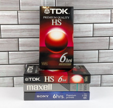 Lot of 4 VHS Tapes Sealed Blank T-120 6 Hour Sony TDK Premium Maxell GX-Silver