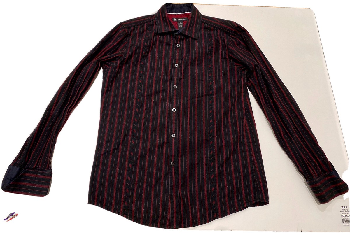 INC Black Red Striped Long Sleeve Collared Dress Shirt Size INC Black Red Striped Long Sleeve Collared Dress Shirt Size