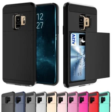 For Samsung Phone Case Slide Card Slot Wallet Heavy Duty Shockproof Armor Cover