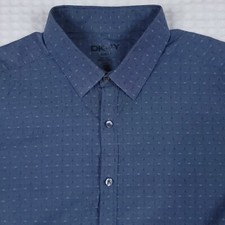 DKNY Men's Slim Fit Button-Up Long Sleeve Dress Shirt Blue Geo Size 17-34/35