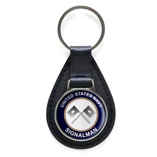 U.S. Navy Signalman SM Black Leather Keychain Silver Keyring Military Gift