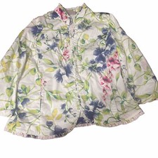 Chicos Blazer Color White With Flowers Sz 2