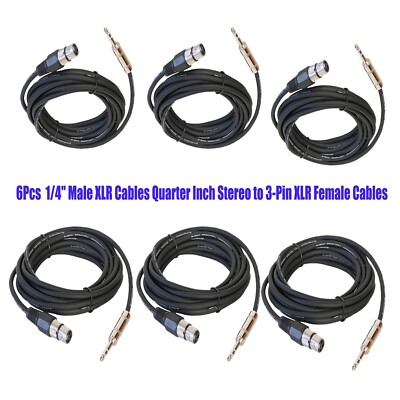 6-Pack 50ft XLR  Quarter Stereo 1/4'' DJs Cables to 3-Pin XLR Female Audio Cables
